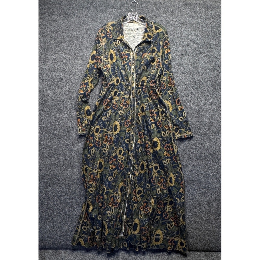 Natural Life Floral Maxi Dress Womens L Blue Sunflower Boho Cottagecore Garden - Picture 2 of 9